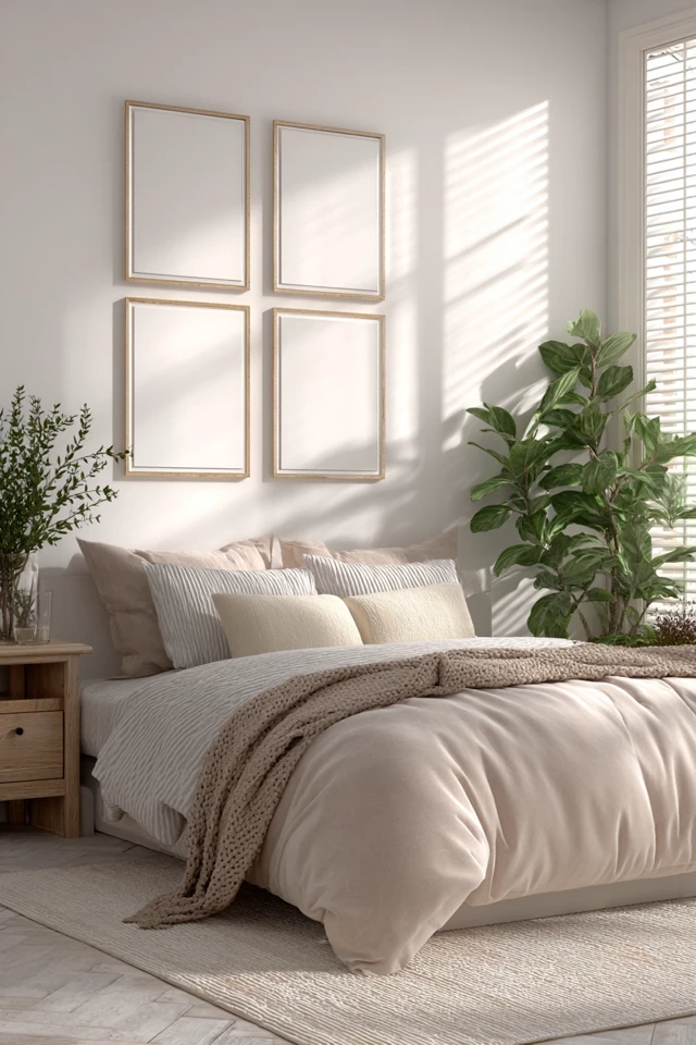 Cozy Bedroom Interior Design with Blank Canvas