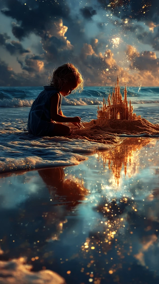 Magical Beach Golden Hour Sandcastle Fantasy