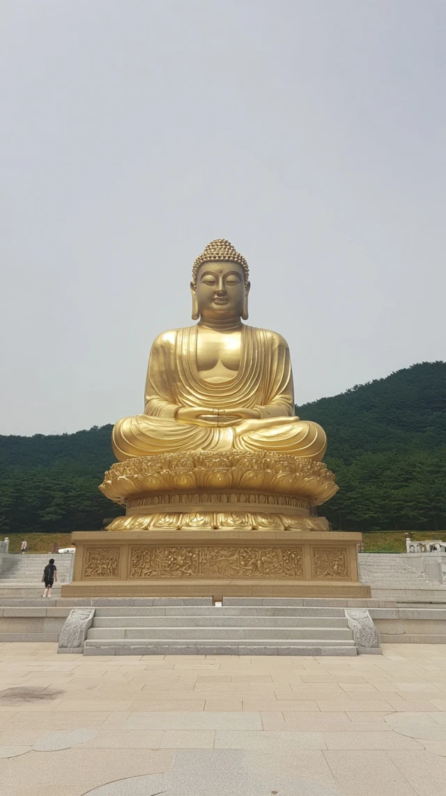 Golden Buddha Statue Serene Peaceful Scene
