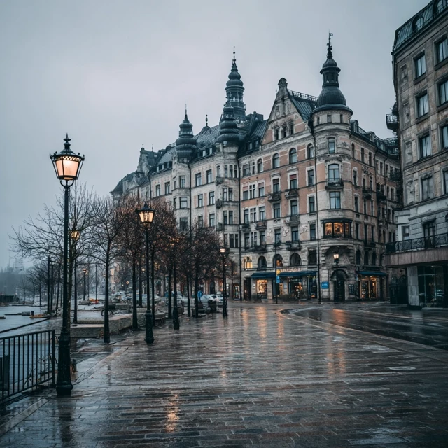 Stockholm City Square Historic Buildings Overcast Nordic