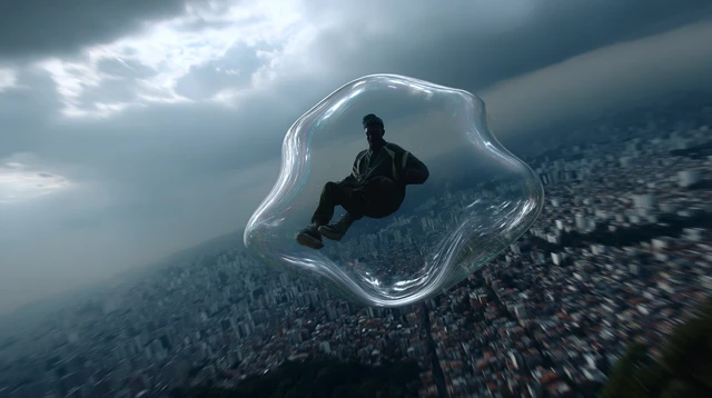 Man in Bubble Above Sao Paulo Dramatic Aerial
