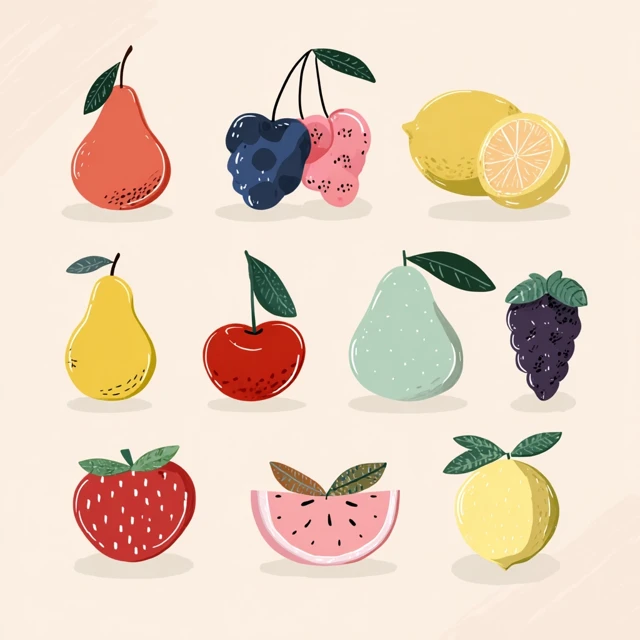 Cute Fruit Illustration Pastel Colors Doodle Art