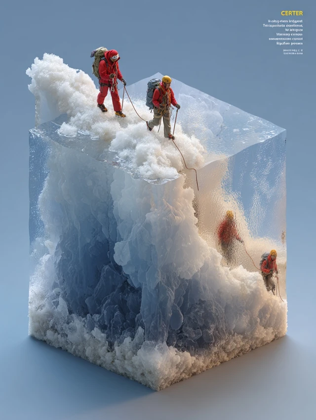 Glacier Climbing Thrilling Moment in 3D Art