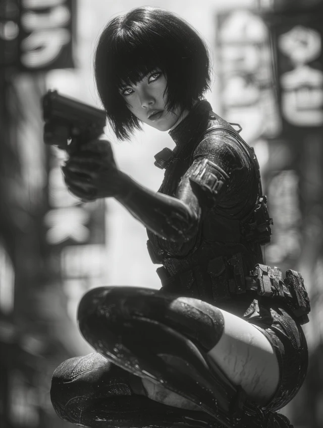 Cyberpunk Warrior Black Bodysuit with Pistol