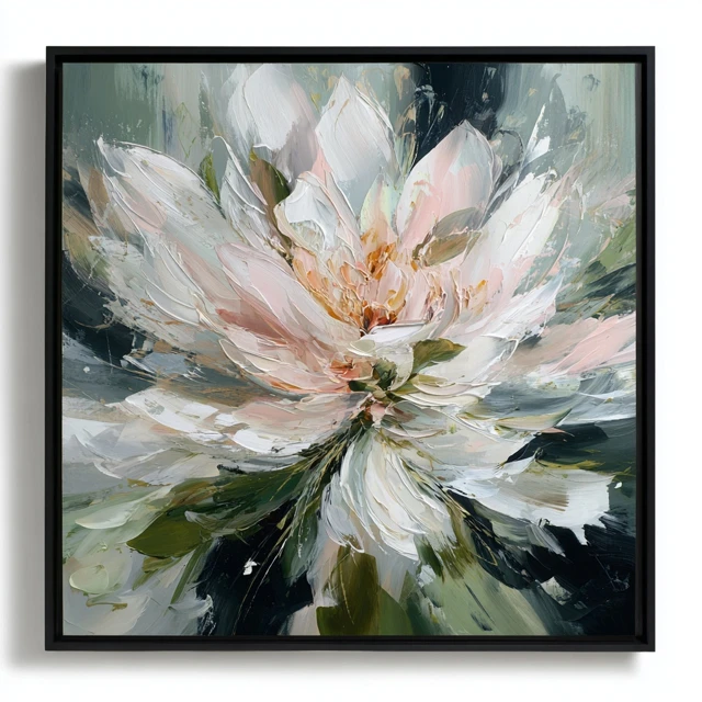 Abstract Floral Painting Pink White Sage Green