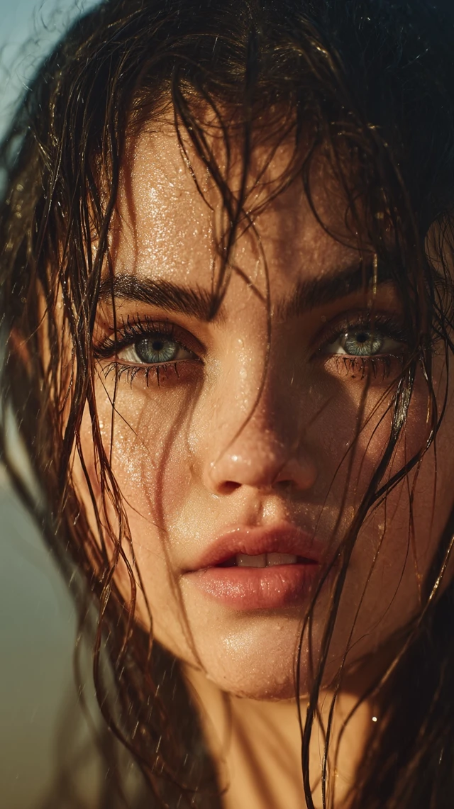 Selena Gomez in Rain Close Up Portrait