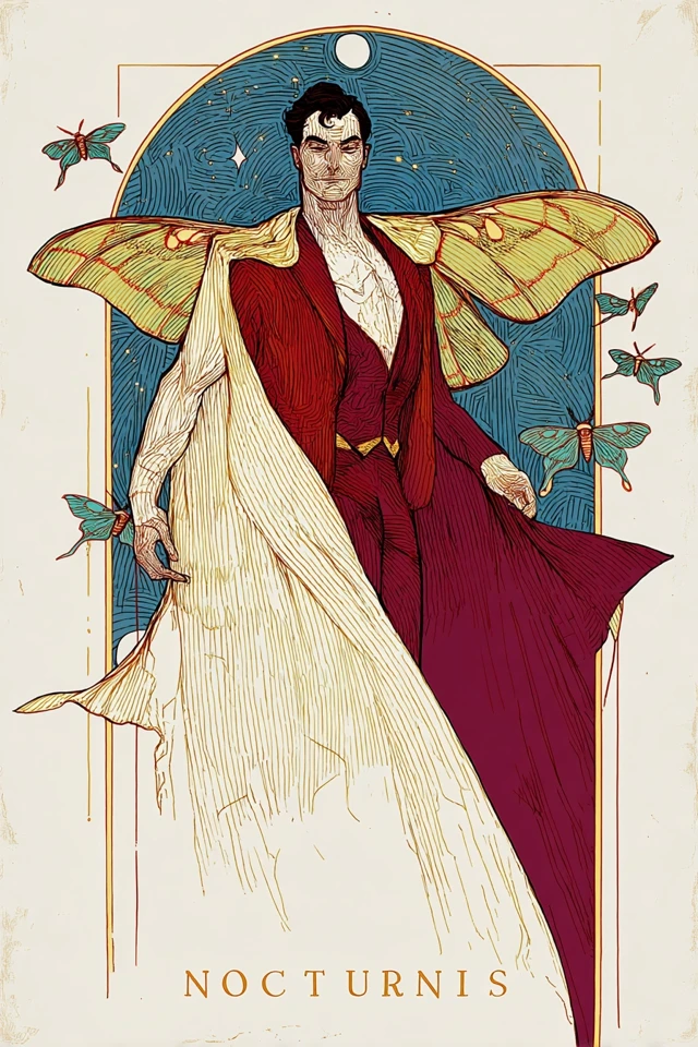 Nocturnis Superhero Art Nouveau Woodblock Print