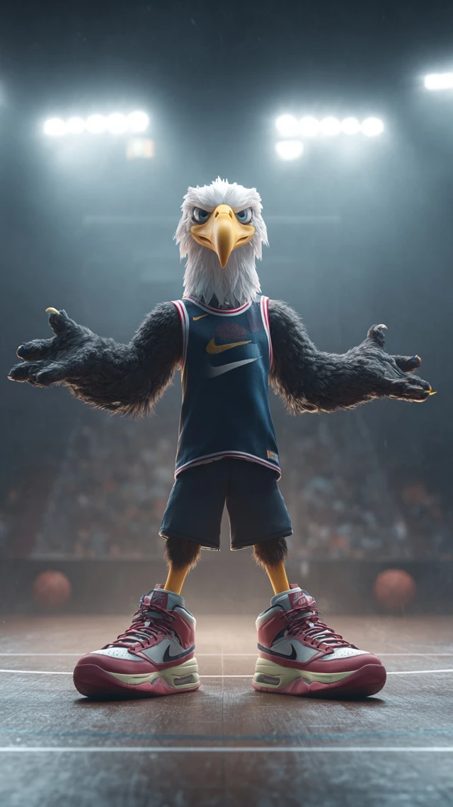 Athletic Bald Eagle on Basketball Court 3D Render