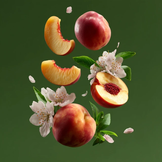 Floating Peaches and Cherry Blossoms on Green