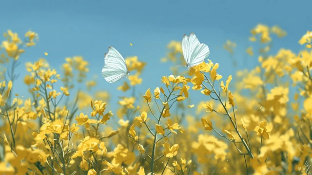 Rapeseed Field with Butterflies Spring Scene