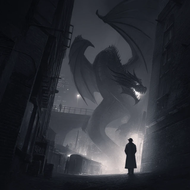 Dragon Over City Noir RPG Art