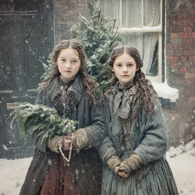 Victorian Christmas in London Two Poor Girls in Winter