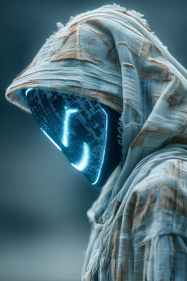 Cyberpunk Figure with Holographic Mask