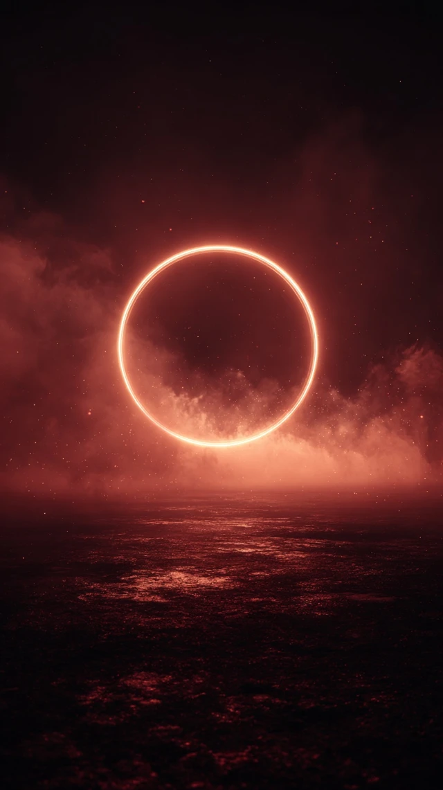 Glowing Portal in Red Abstract Landscape