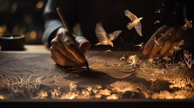 AI Artistry: Hand Carving and Digital Floral Design