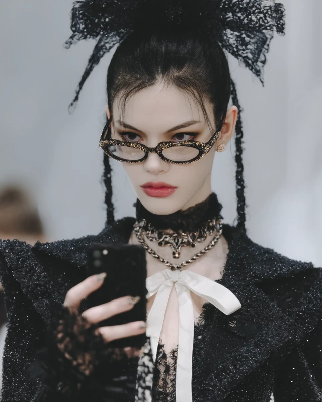 Gothic Glamour Selfie Hyperrealistic Fashion Portrait