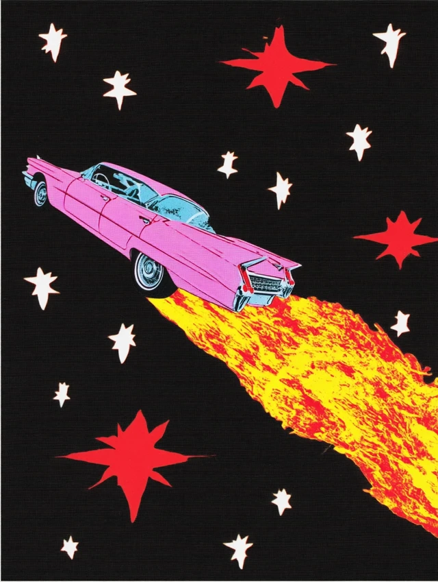 Vintage Rocket Car Poster in Space