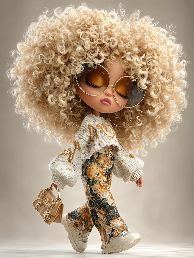 Chibi Doll Fashionista Blonde Afro Chanel Outfit