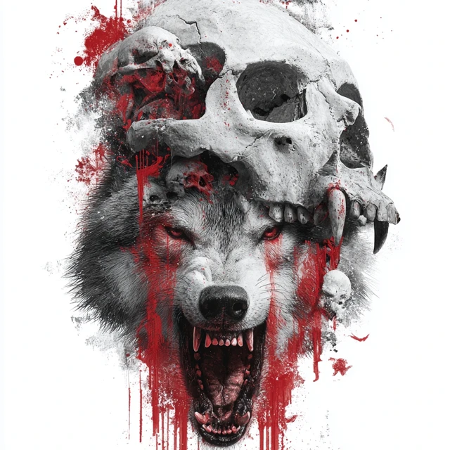 Skull and Wolf Fierce Art Hyper Realistic Design