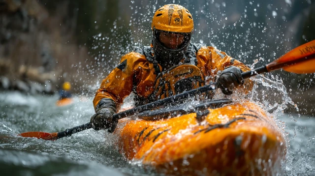 Kayaker in Wild River Gorge Adventure