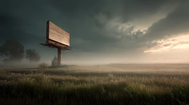 Billboard in a Misty Field Photography Wallpaper