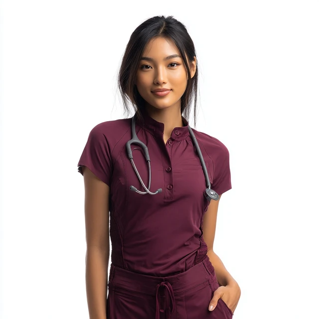 Asian Doctor in Scrubs with Stethoscope
