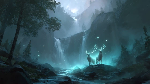 Enchanted Valley Spirit Deer Waterfall
