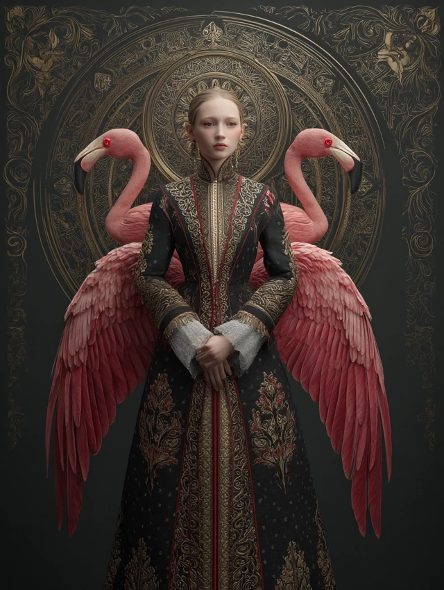 Gothic Flamingo Portrait In Stylish Attire