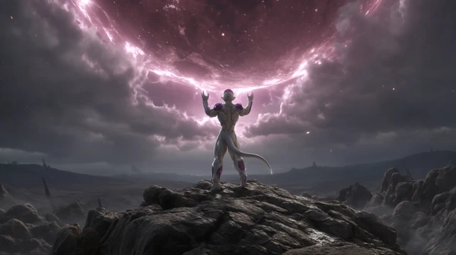 Alien Warrior on Mountain Peak Dramatic Sky