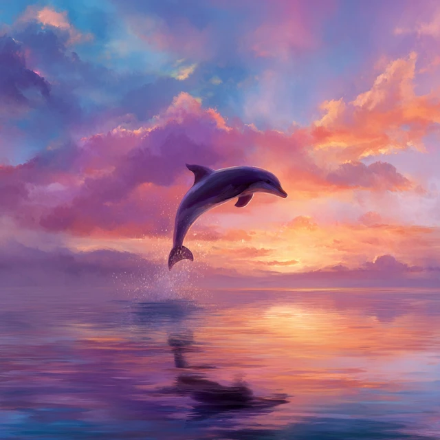 Daisy the Dolphin Dances at Dawn Cute Digital Painting