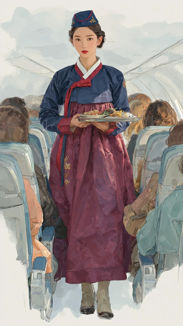 British Flight Attendant in Hanbok Uniform