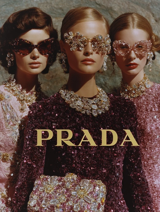 Prada Campaign Supermodels Diamond Gowns 60s Mod