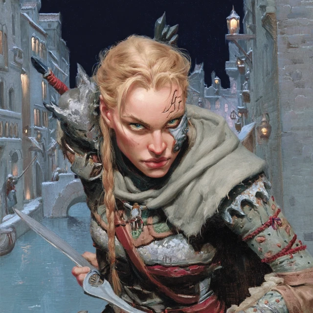 Female Rogue in Medieval City DND Illustration