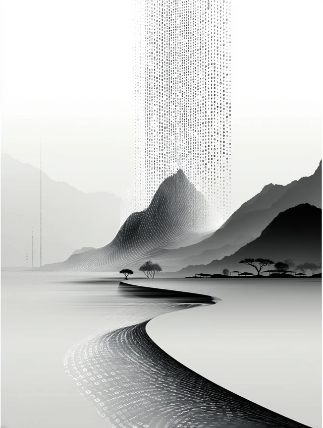 Futuristic Landscape: Binary Code Horizon