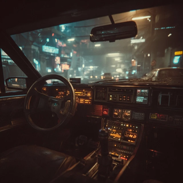Cyberpunk Car Interior Futuristic HUD Night City