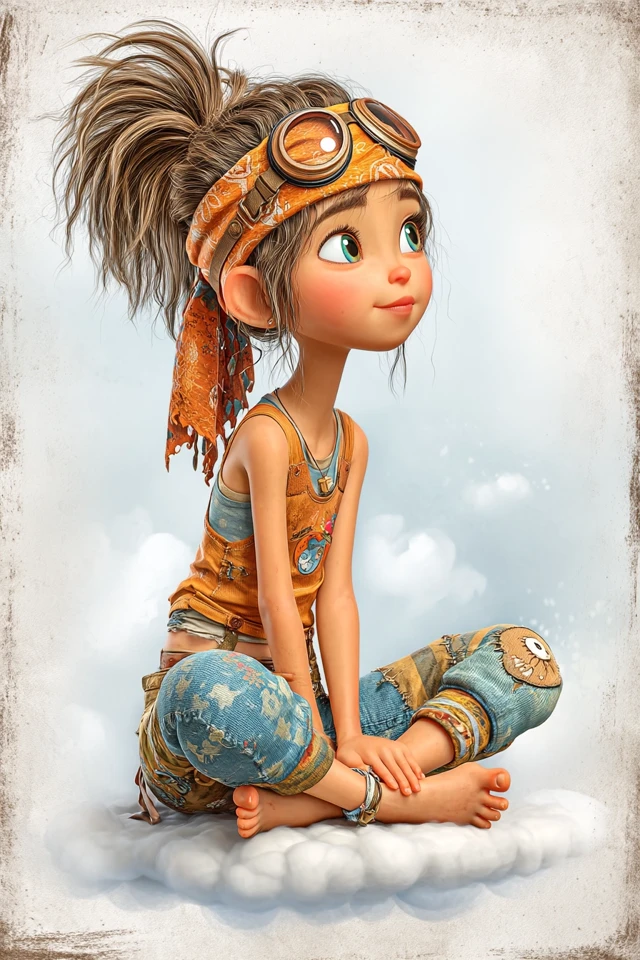 Cartoon Girl on a Cloud Sky Island 3D Render