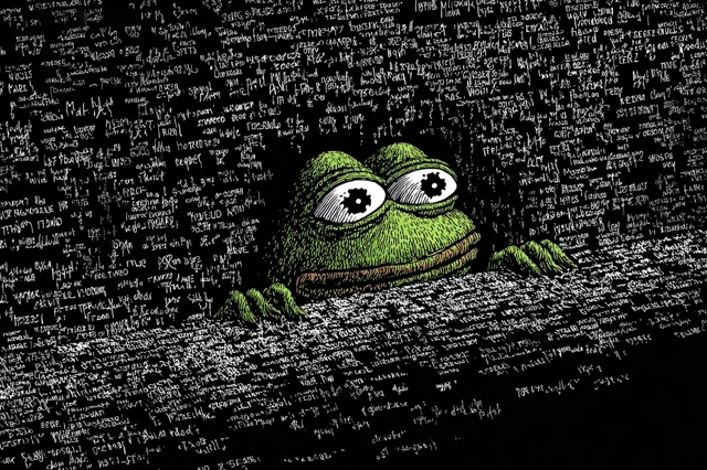 Mutated Pepe Hiding Behind A Wall