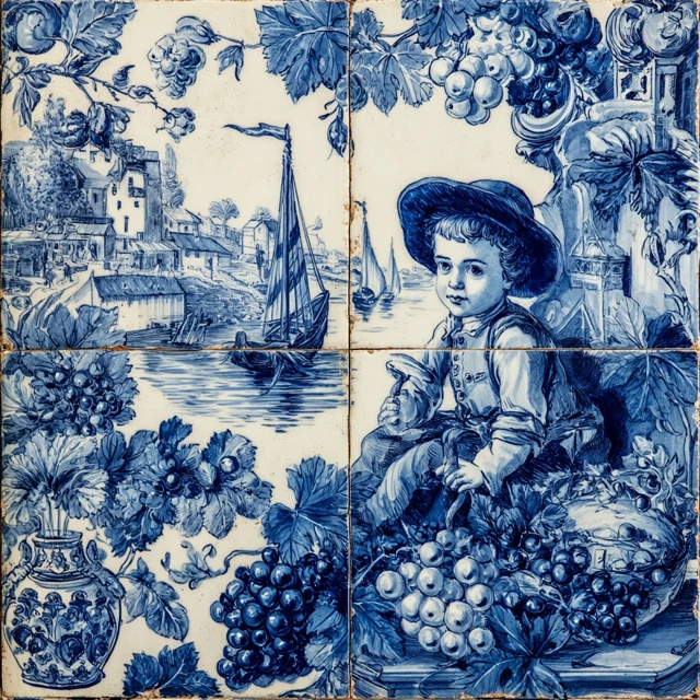 Portuguese Azulejo Tiles Medieval Boy Sailor Sailboat