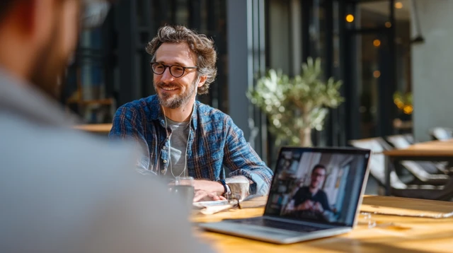 Man Attending Webinar Online on Laptop
