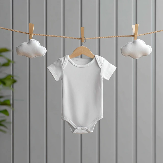 Blank White Baby Onesie Mockup Nursery Stock Photo