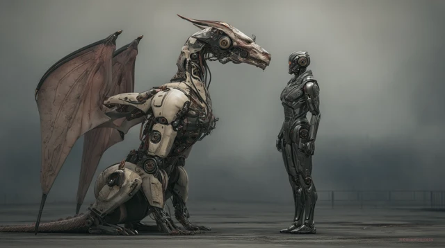 Biomechanical Dragon and Android Portrait