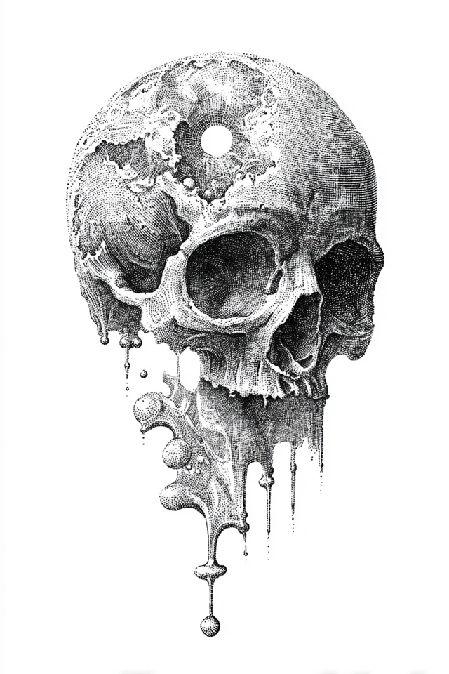 Surreal Anatomical Skull Engraved Illustration