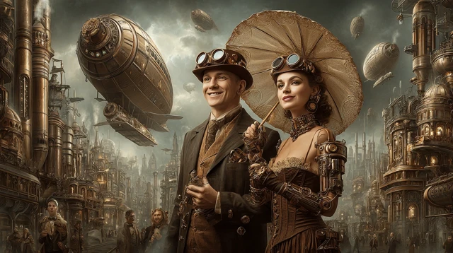Steampunk Cityscape Airships Victorian SciFi