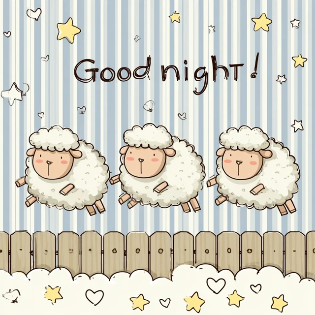 Cute Sheep Jumping Over Fence Good Night Cartoon