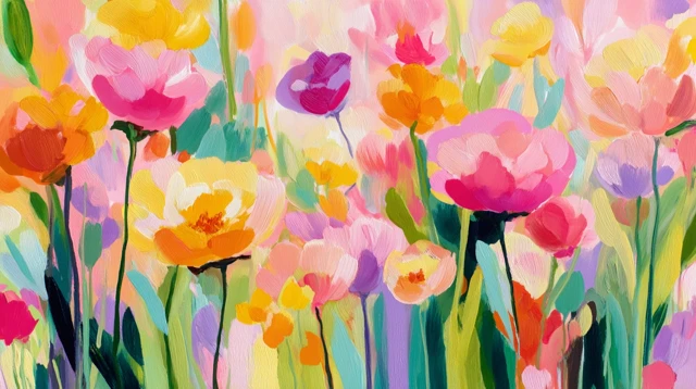 Abstract Flower Field Painting Pastel Colors