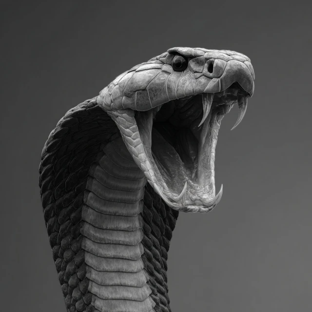 King Cobra Head Open Mouth Hyperrealistic