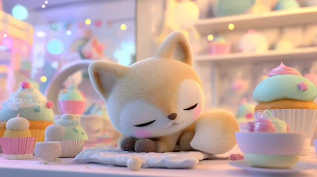 Kawaii Fox in Cupcake World Cute Pastel Colors