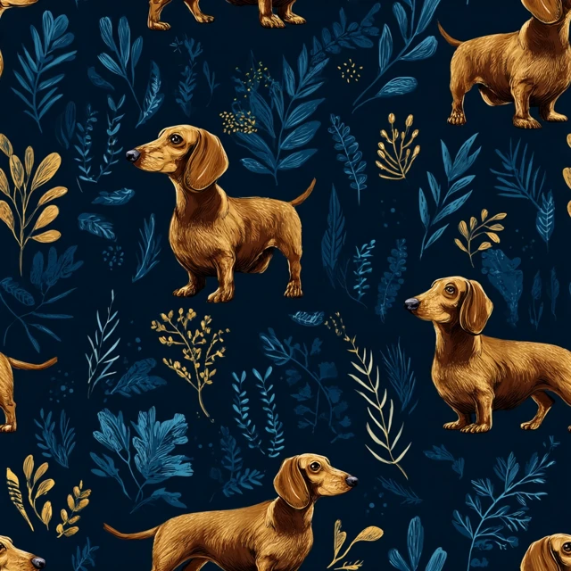 Dachshund Illustration on Navy Background Pattern