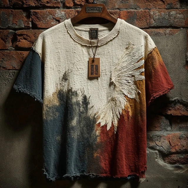 Plant Dyed TShirt White Crane Feather Effect