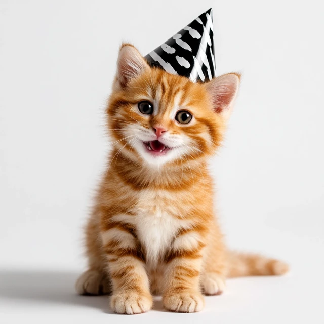 Cute Kitten in Birthday Hat